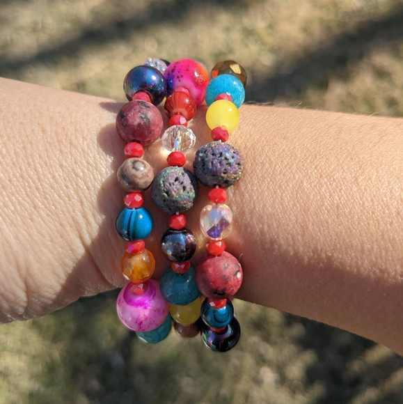 Jasper Crystals LAVA Stone Blue Opal Bracelet Colorful Cute handmade - Picture 5 of 9